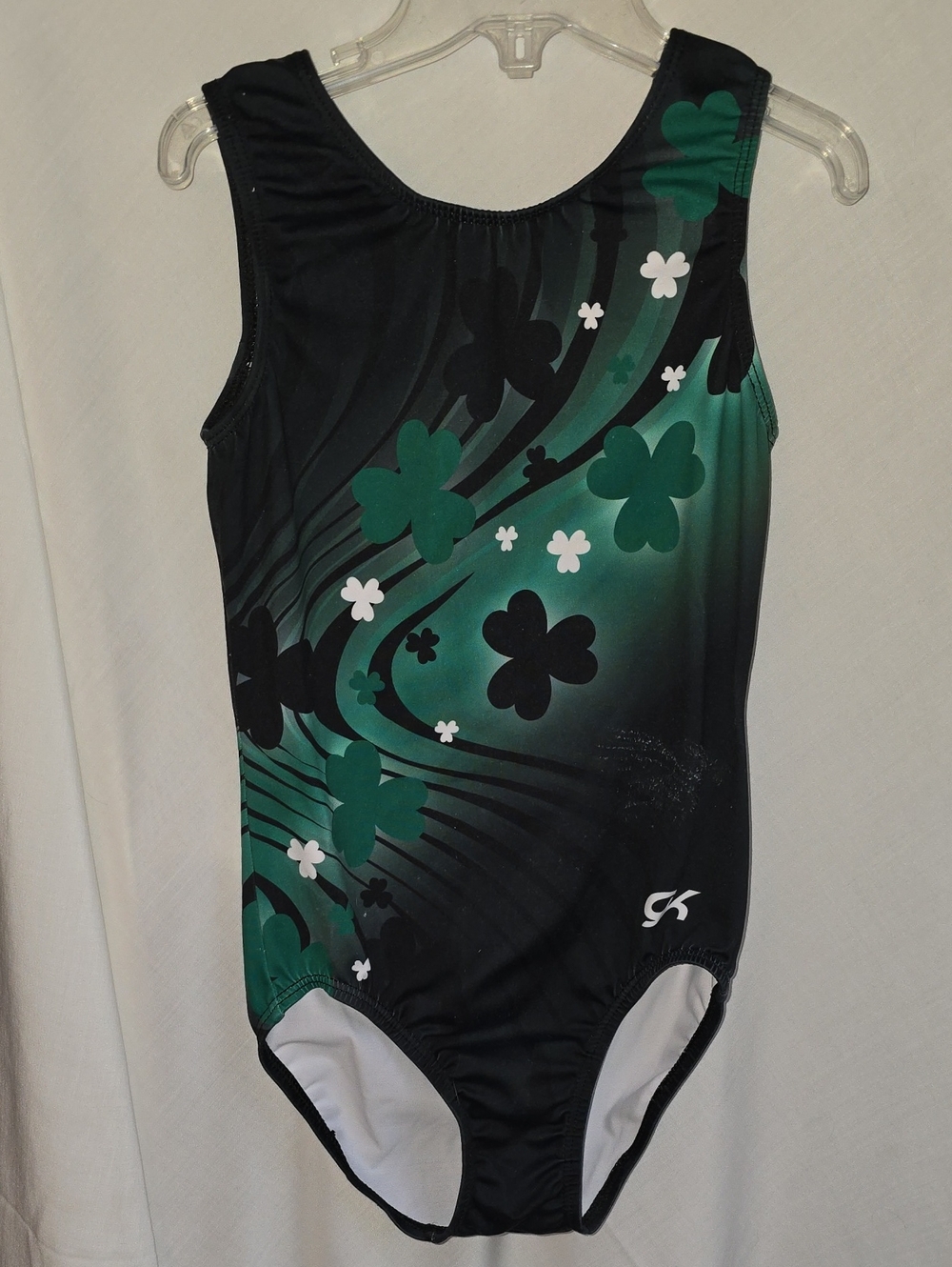 GK Black and Green Clover Print Dance Leotard Size M/L